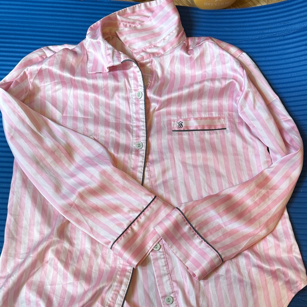 Victoria's Secret Pink and White Striped Button-Up Pajama Top